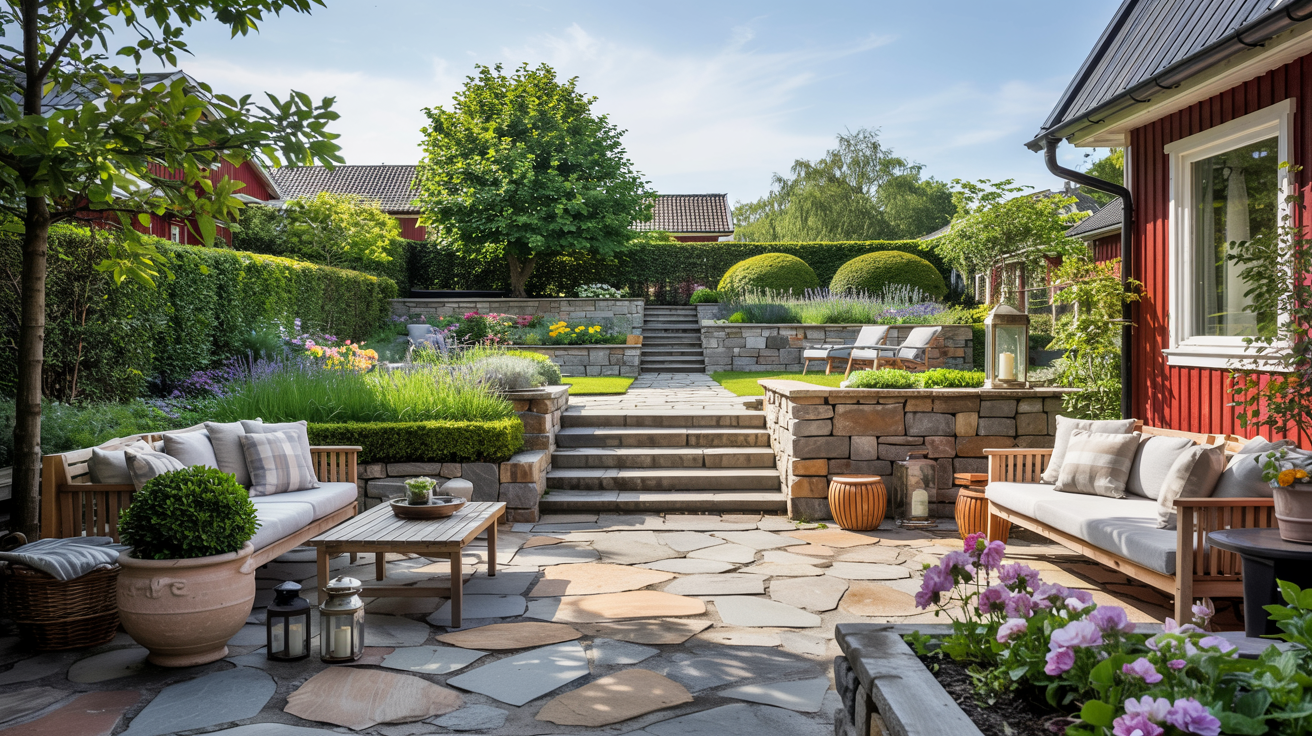 tradgardsanlaggning stodmur sten